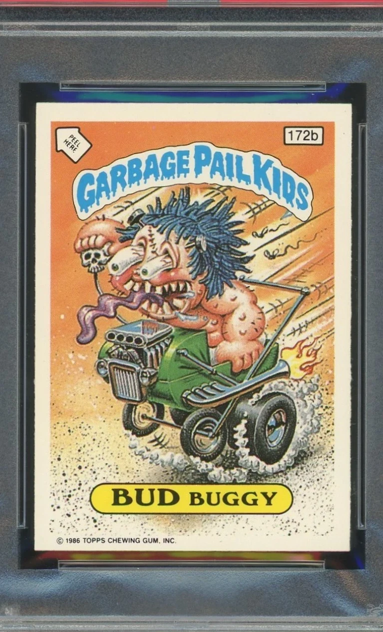 1986 Topps Garbage Pail Kids Stickers-U.K. Minis #172b Bud Buggy front