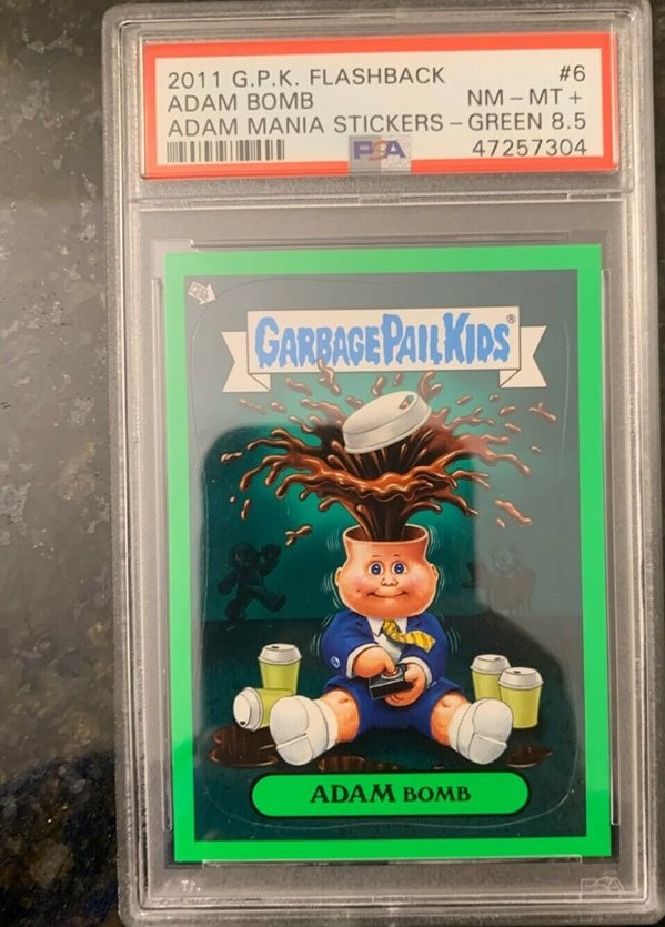 2011 Topps Garbage Pail Kids Flashback Adam Mania Stickers Green #6 Adam Bomb front