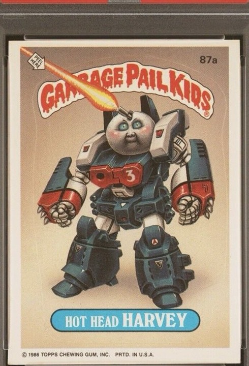 1986 Topps Garbage Pail Kids Stickers Die-Cut Error #87a Hot Head Harvey front