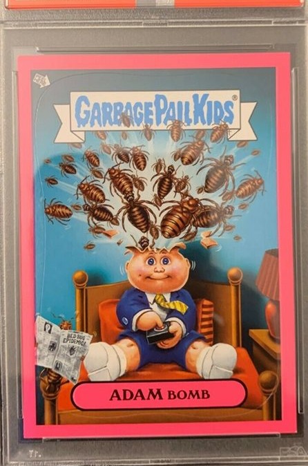 2011 Topps Garbage Pail Kids Flashback Adam Mania Stickers Pink #7 Adam Bomb front