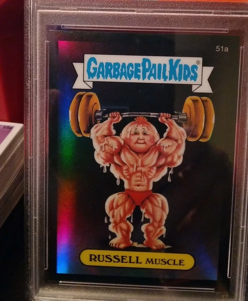2014 Topps Garbage Pail Kids Chrome Series 2 Black Refractor #51A Russell Muscle front