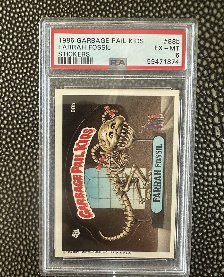 1986 Topps Garbage Pail Kids Stickers #88b Farrah Fossil front