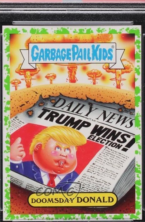 2017 Topps Garbage Pail Kids Adam-Geddon Series 1 Nuclear Sticker Puke #3a Doomsday Donald front