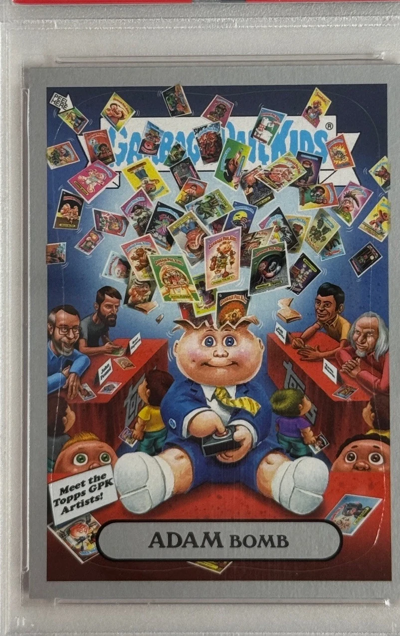 2011 Topps Garbage Pail Kids Flashback Adam Mania Stickers Silver #10 Adam Bomb front