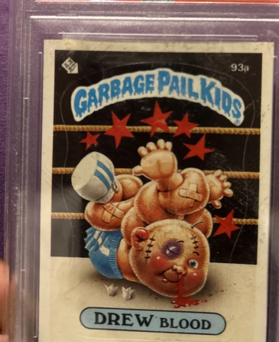 1986 Topps Garbage Pail Kids Stickers-U.K. Minis #93a Drew Blood front