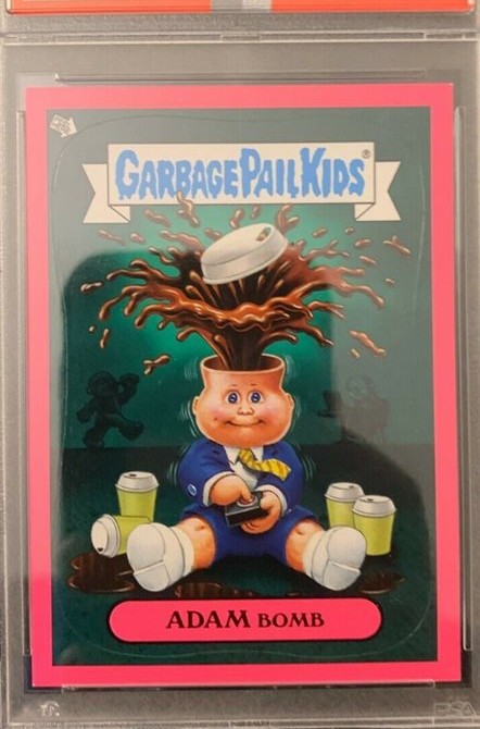 2011 Topps Garbage Pail Kids Flashback Adam Mania Stickers Pink #6 Adam Bomb front