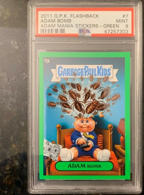 2011 Topps Garbage Pail Kids Flashback Adam Mania Stickers Green #7 Adam Bomb front