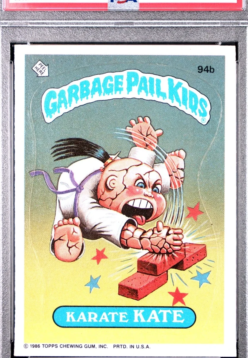1986 Topps Garbage Pail Kids Stickers-U.K. Minis #94b Karate Kate front