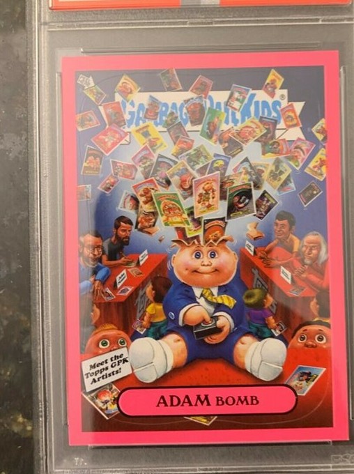 2011 Topps Garbage Pail Kids Flashback Adam Mania Stickers Pink #10 Adam Bomb front