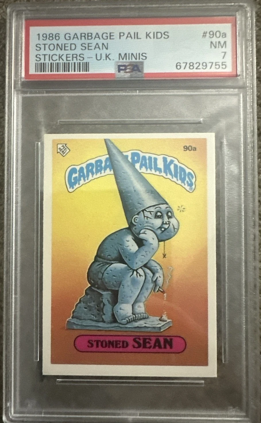 1986 Topps Garbage Pail Kids Stickers-U.K. Minis #90a Stoned Sean front