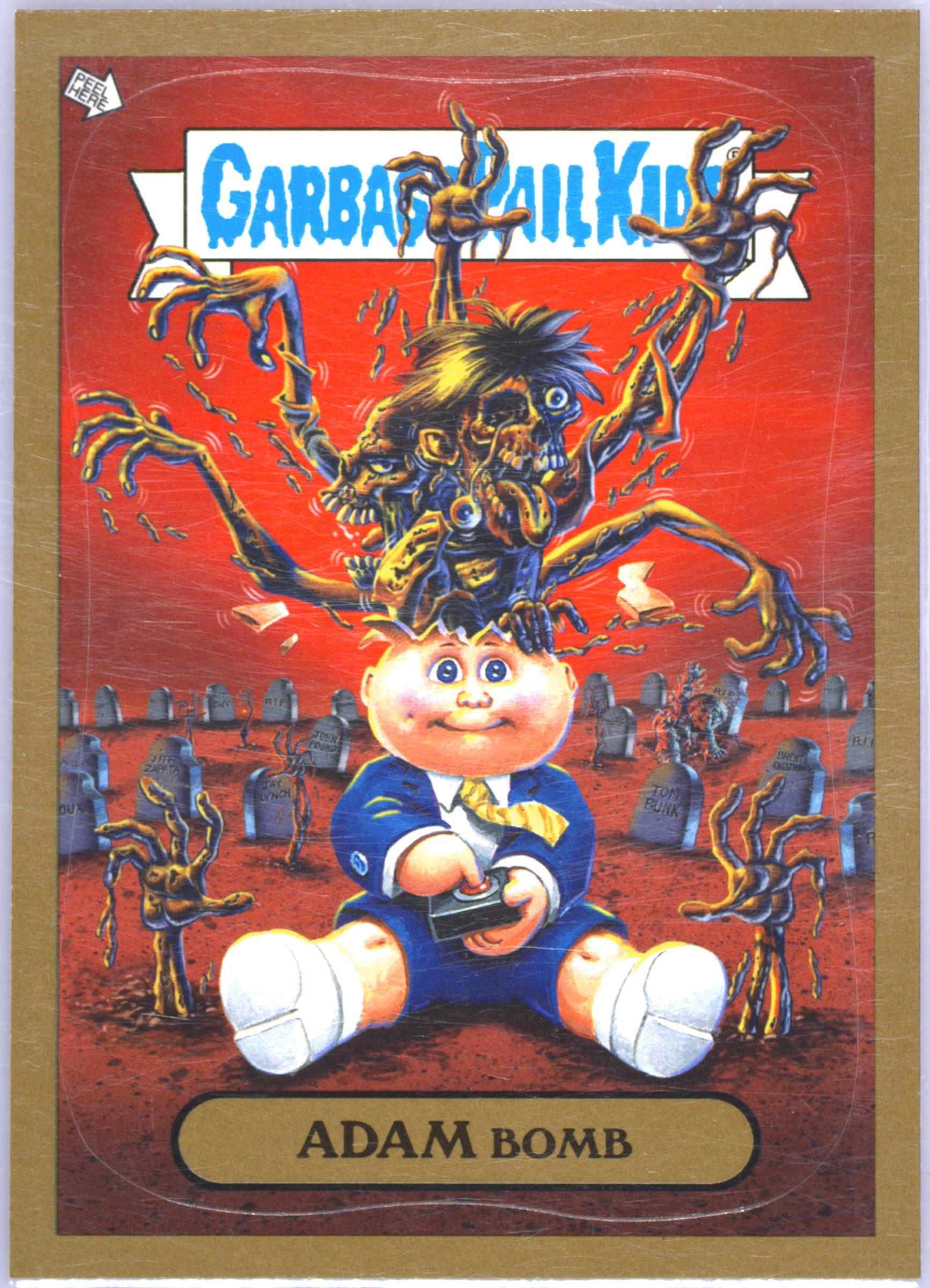 2011 Topps Garbage Pail Kids Flashback Adam Mania Stickers Gold #8 Adam Bomb front