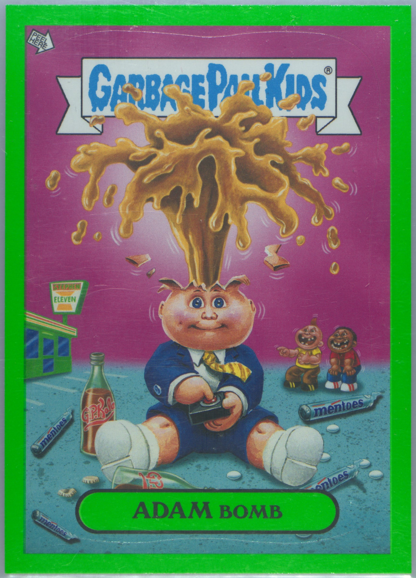 2011 Topps Garbage Pail Kids Flashback Adam Mania Stickers Green #9 Adam Bomb front