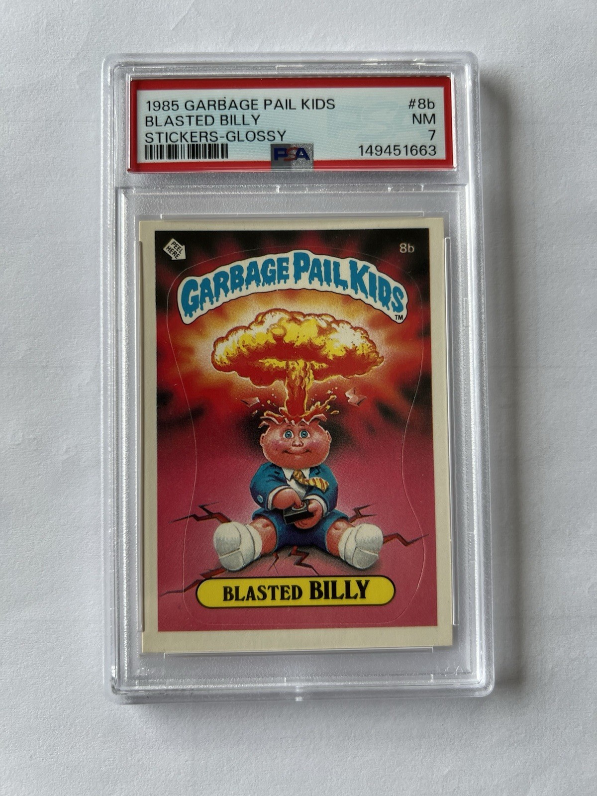 1985 Topps Garbage Pail Kids Series 1 STICKERS-CHECKLIST #8B Blasted Billy front